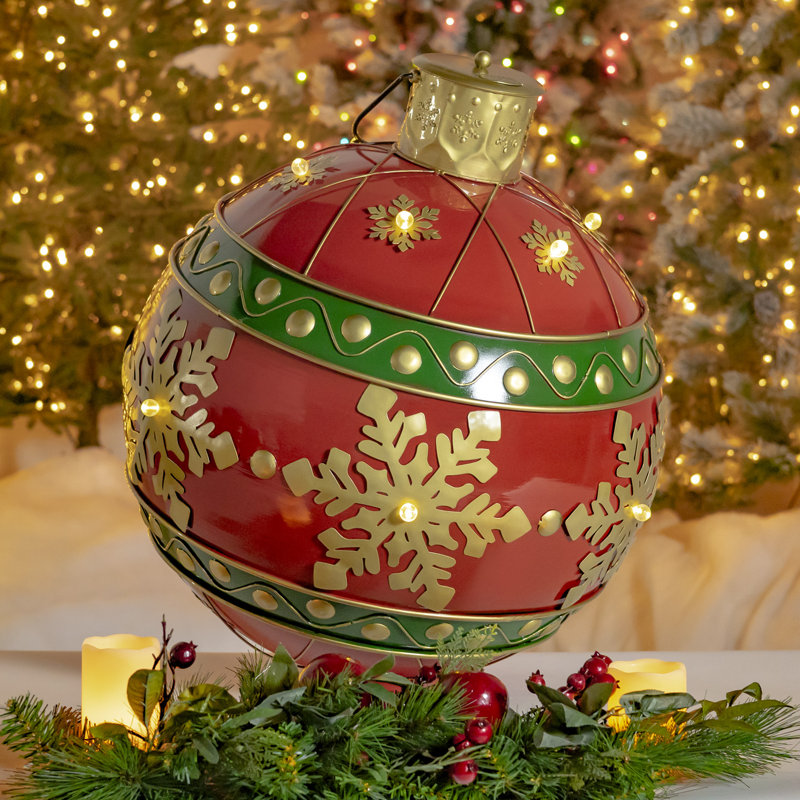 28.5" Tall Oversized Metal Christmas Ball Decoration with LED Lights
