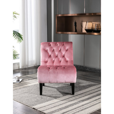 Fauteuil d'appoint moderne en velours rose pour le salon - Rembourrage en mousse doux avec pieds courbés