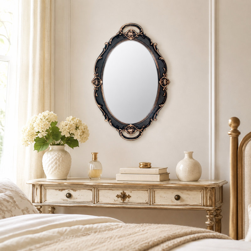 Vintage Oval 14.5'' Decorative Wall Mirror, Matte Black