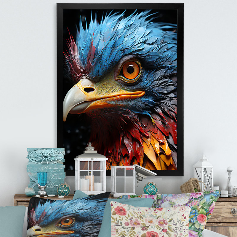 Art mural bleu, autruche bleue - autruche, salon, H 44 po x l 34 po x P 1,5 po, Cadre simple noir