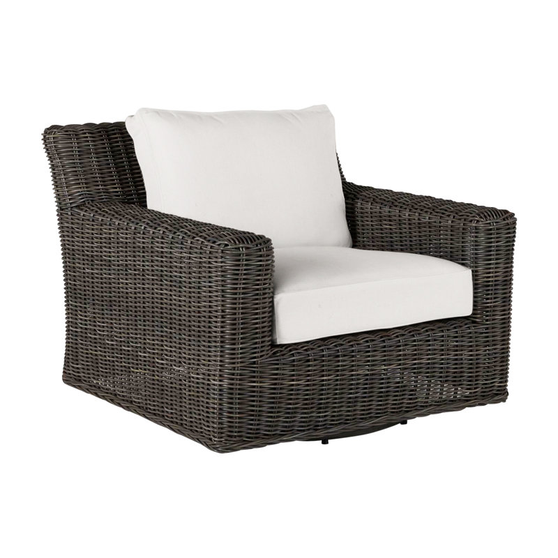 Rustic Patio Armchair with Cushions, No Welt, Black Walnut, Natural White