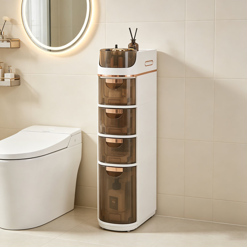 Chariot de rangement mince à 4 niveaux avec tiroir, organisateur de rangement étroit avec roues, contenant de rangement polyvalent pour petits espaces, salle de bain, cuisine, chambre à coucher, salle de lavage, cosmétiques, articles ménagers essentiels
