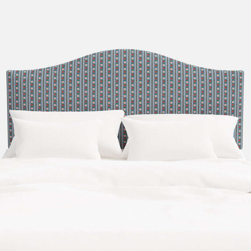 Tête de lit Mayfair en ardoise Delphine, Très grand californien, Motif floral bleu