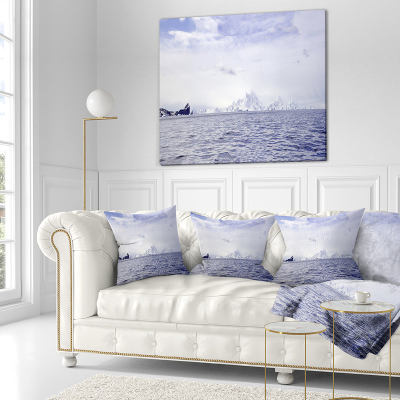 Coussin imprimé mer et rivage Antarctique avec Icebergs, 16 po x 1 po, Coussin décoratif