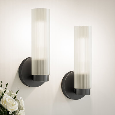 Applique murale de salle de bain à 1 lumière à intensité variable en fer noir mat avec verre givré