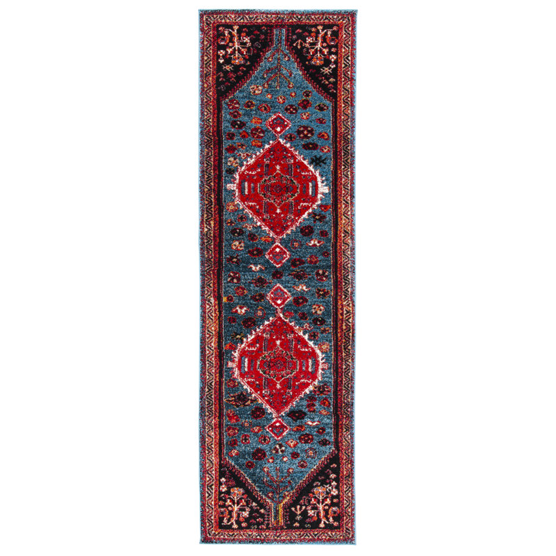 Tapis oriental turquoise / rouge Emereigh, Tapis de couloir 2 pi 3 po x 8 pi