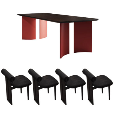 Ensemble de table de salle à manger rectangulaire moderne rouge et noir