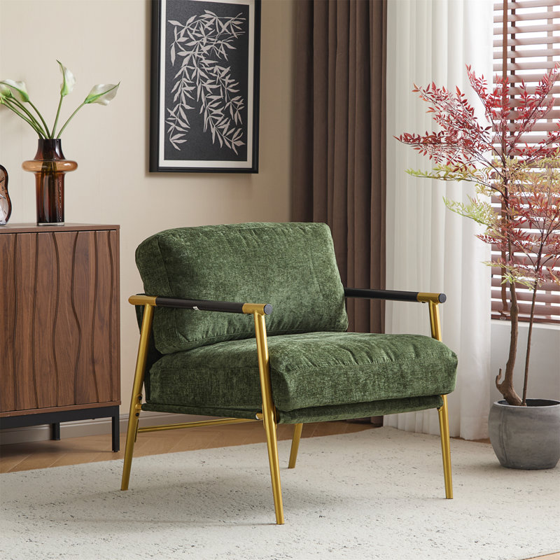 Chaise d'appoint moderne 27,56 po avec coussins moelleux, Vert, Doré