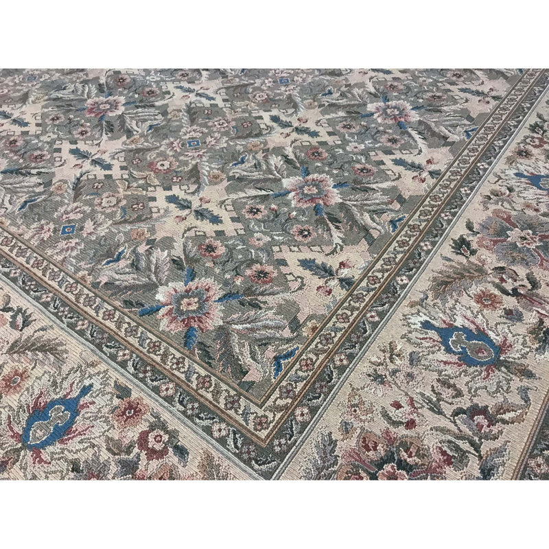 Hand-Knotted High-Quality Light Green and Beige Area Rug