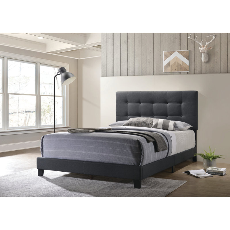 Lit tapissier standard capitonné Vance, Simple, Anthracite