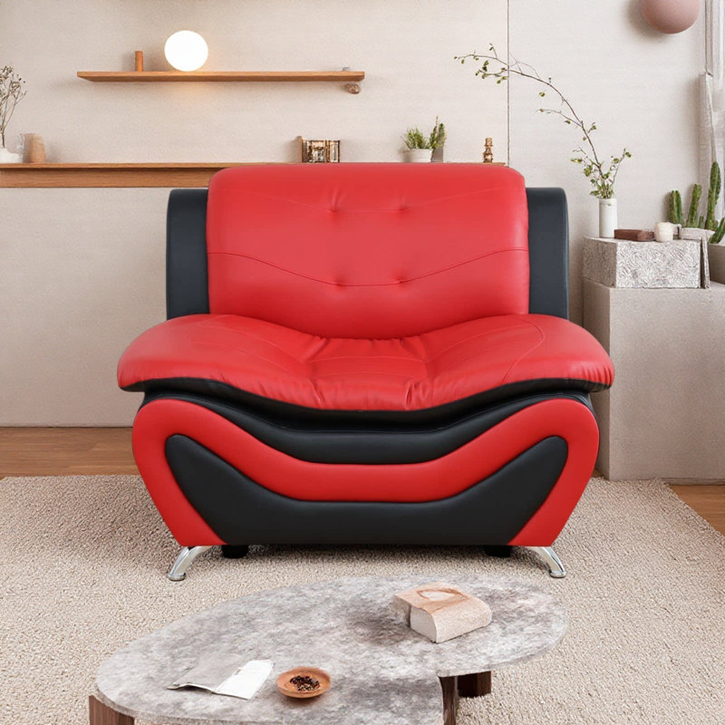 Fauteuil d'appoint 42 po en similicuir respirant, Rouge / Noir