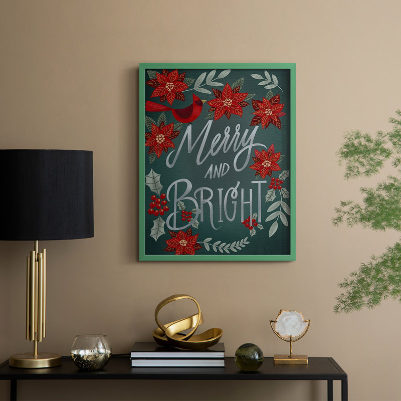 Red Flowers Christmas I Framed Print - Solid Wood, 15" H x 12" W, Green Framed