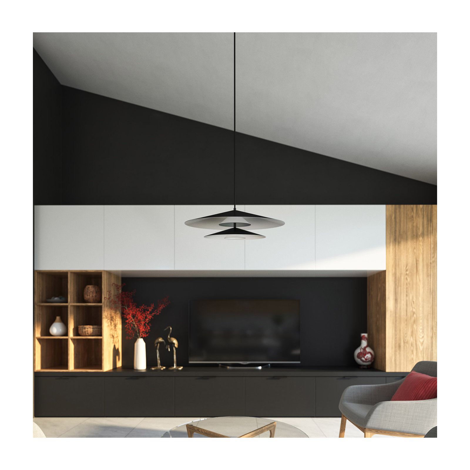 Cruz 2 Light Dimmable LED Pendant, Black/White