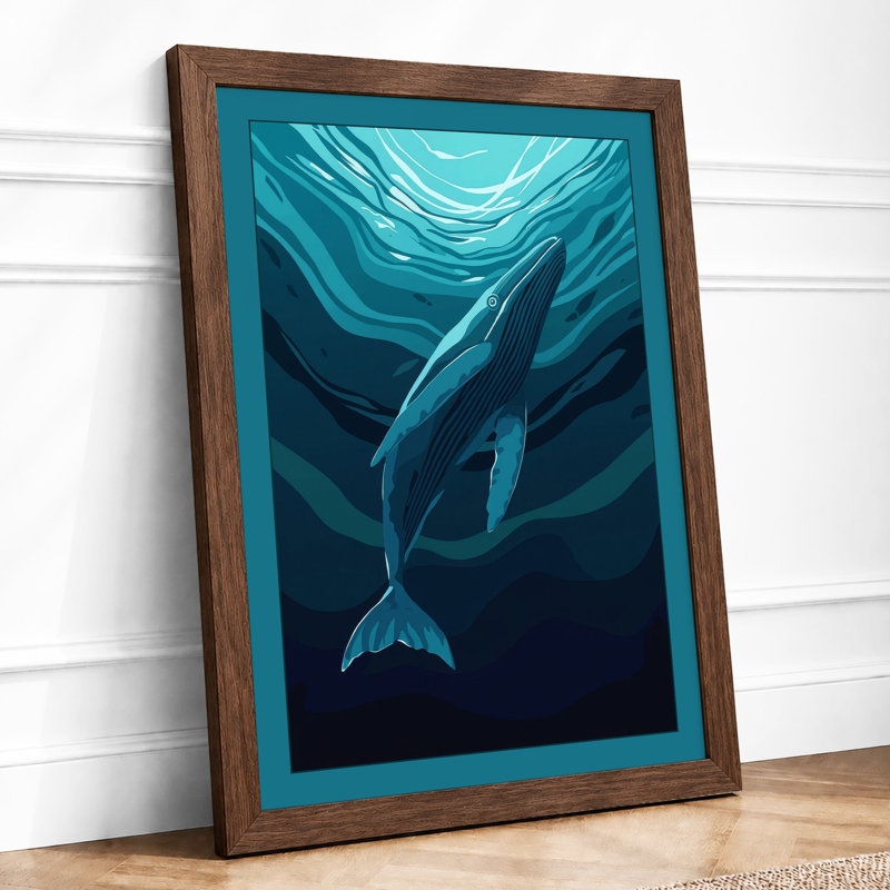 Whale Rising Coastal - Framed Print, Walnut, A1 - 84.1 x 59.4 cm
