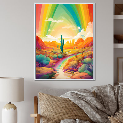 Cactus dans le désert sous un arc-en-ciel de couleur vive I - impression