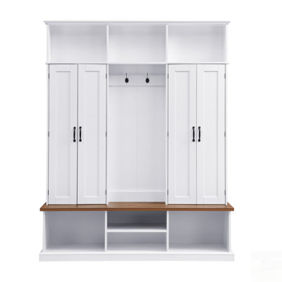 Entryway Hall Tree With Bench, Spacious Storage, And Hooks For Farmhouse Aesthetic And Organization