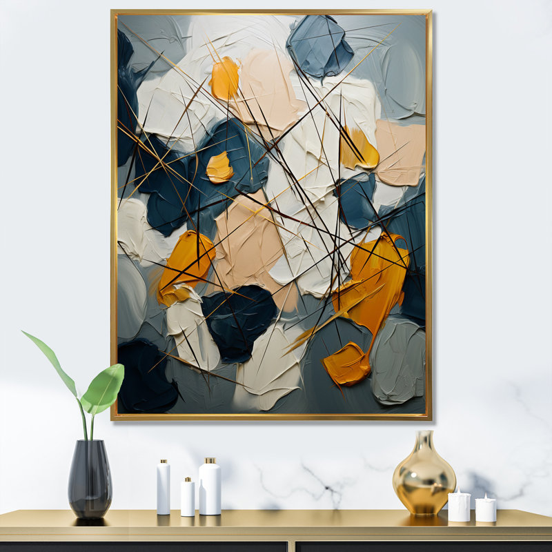 "Orange Happiness", peinture abstraite sur toile, H 32 po x l 24 po x P 1 po, Cadre flottant doré