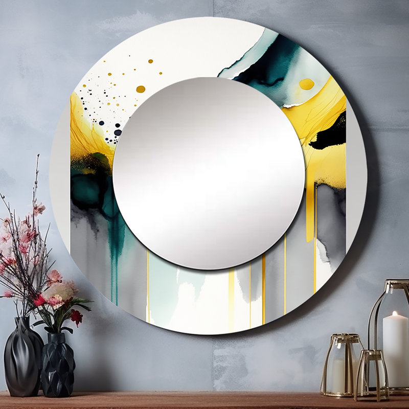 Philipine Abstract Transitional Shapes II - grand miroir à formes abstraites, miroir mural décoratif rond blanc, impression sur métal