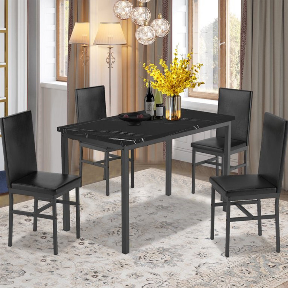 5 Piece Dining Set, Modern Dining Table and Chairs Set for 4, Kitchen  Dining Table Set with Faux Marble Tabletop and 4 PU Leather Upholstered  Chairs