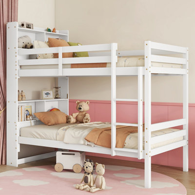 Twin Over Twin Solid Wood Standard Bunk Bed With Bookcase Headboard