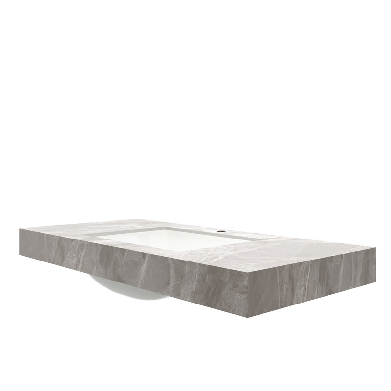 Sintered Stone Countertop and Undermount Ceramic Basin, Light Gray