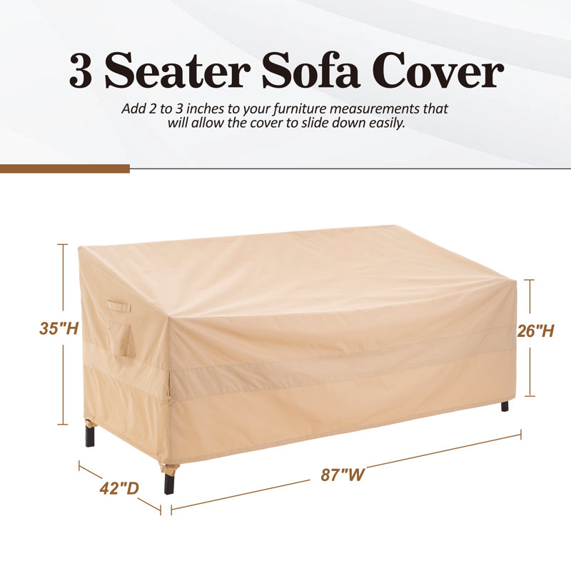 Waterproof Outdoor Patio Loveseat Cover, 87"W x 42"D x 35/26"H, Rip Stop, 3-Year Warranty, Beige
