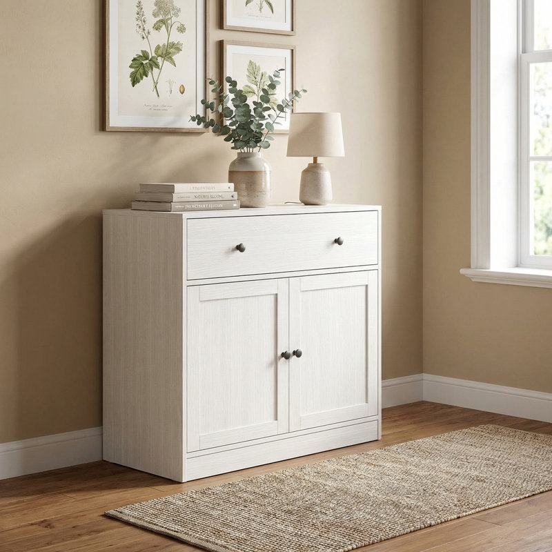 31.5"H X 23.6"W X 15.8"D 2 Door And 1 Drawer Accent Cabinet, White
