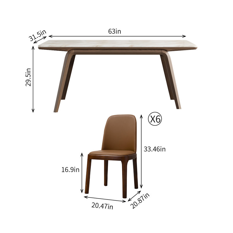 Ensemble de table de salle à manger rectangulaire en bois de frêne, H 29,5 po x L 63 po x l 31,5 po