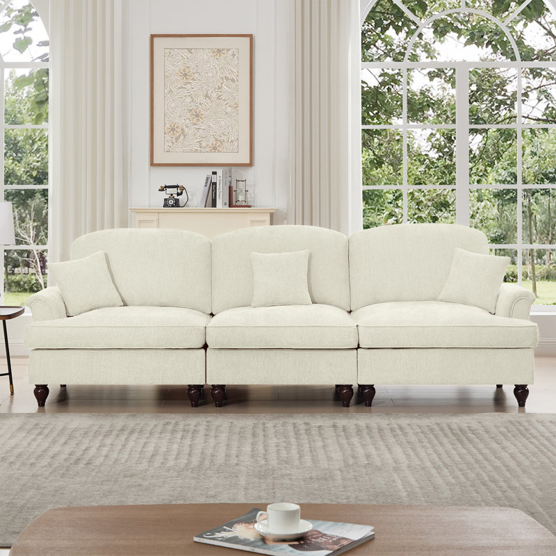 Grand canapé élégant Mid-Century, H 36,6 po x l 107,1 po x P 32,8 po, 3, Beige