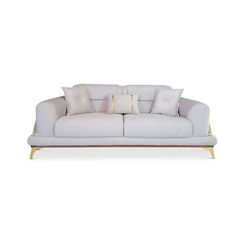 Canapé 87 po, Velours blanc perle