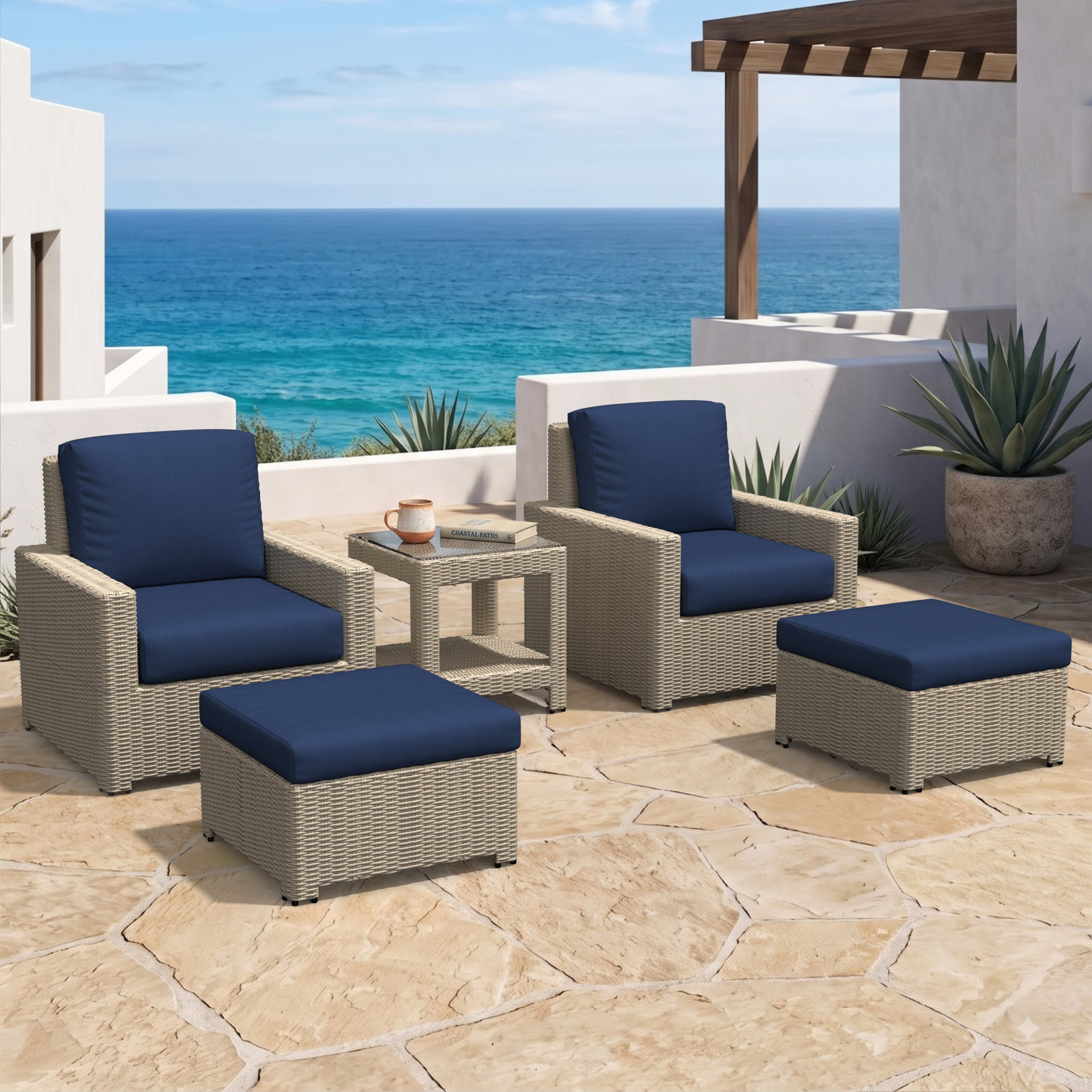 Henri 2-Person Sunbrella® Patio Seating Group, Sunbrella® Refuge Ocean