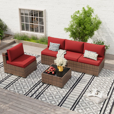 Babak Rattan Sectional Conversation Sets With Coffee Table by Ebern Designs