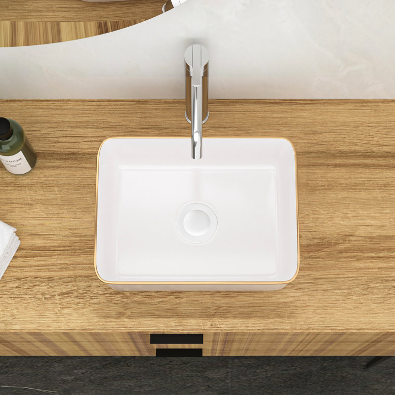 Lavabo vasque rectangulaire moderne en céramique 16 x 12 pouces blanc - teinté