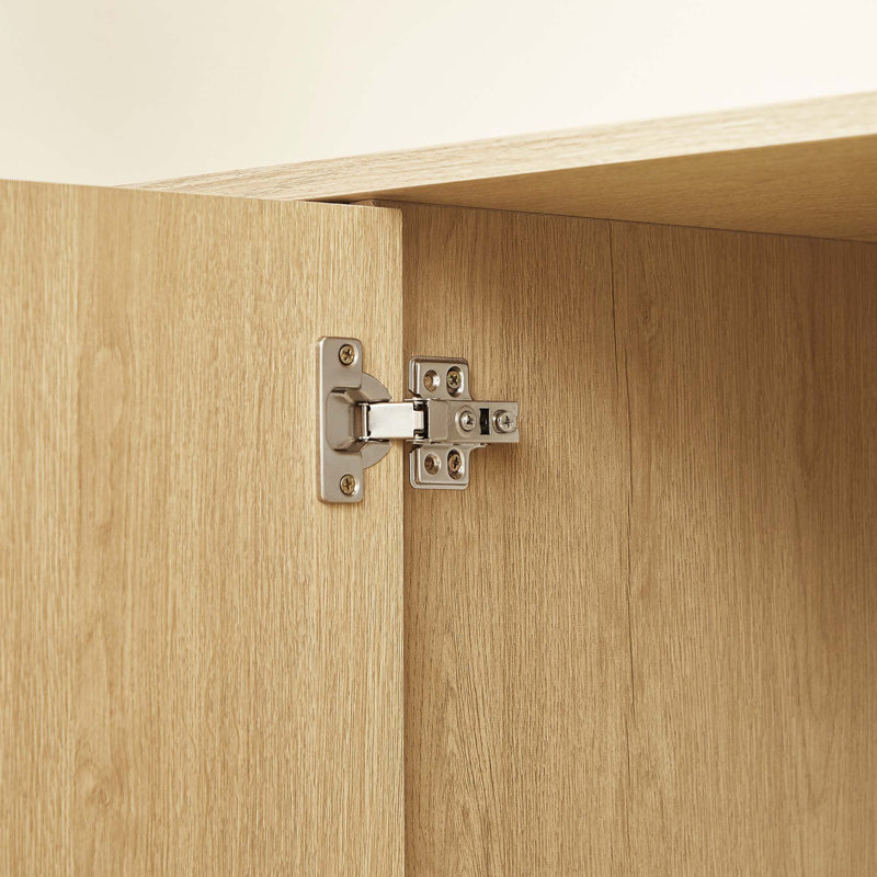 Elegant Vertical Stripe Sideboard with Curved Wave Design and Ample Storage, Oak