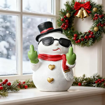 Figurine de bonhomme de neige de Noël, statue de doigt du milieu amusante, décoration mignonne pour les décorations de Noël d'intérieur, figurine de Noël pour le porche et cadeaux de décoration pour la fête intérieure