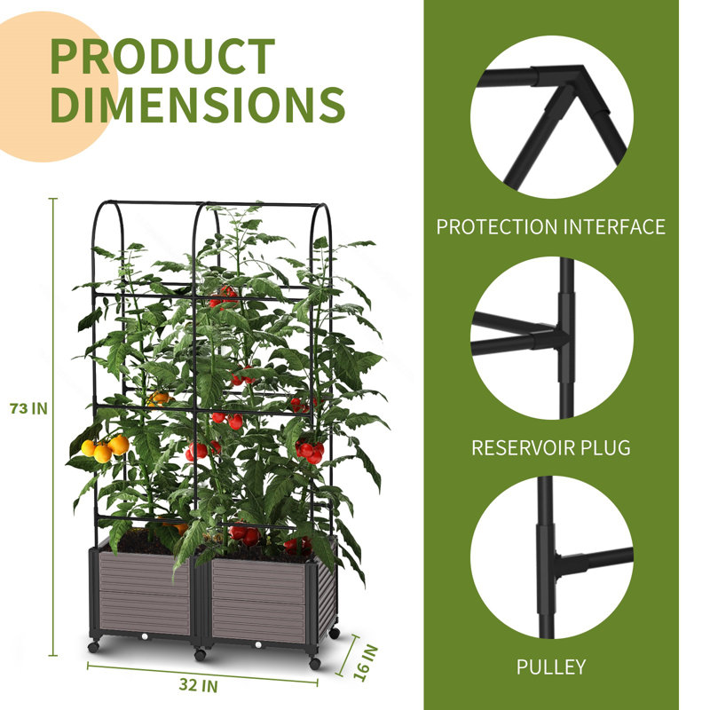 Tahmel Raised Garden Bed Planter Box With Trellis,For Climbing Vegetables,W/Self-Watering & Wheels