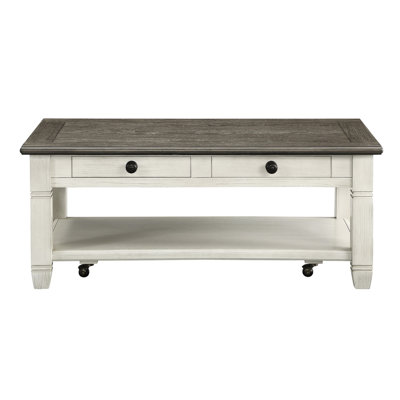 Table basse avec 2 tiroirs Rosy Brown et blanc antique pour un salon de style décontracté