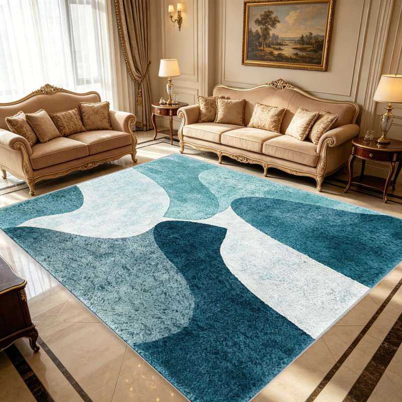 Teal Blue Abstract Wave carpet-easy to clean, machine-washable, soft and comfortable; suitable for door mats, kitchens, living rooms, bedrooms, corridors, and laundry areas. Easy to clean, durable carpet for home decoration.