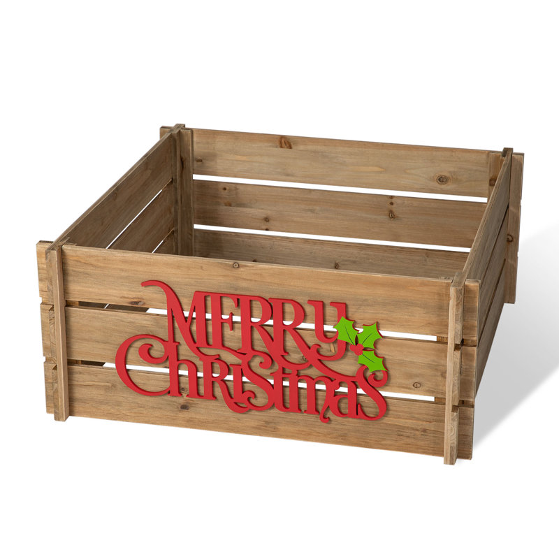 Collier pour arbre de Noël en bois "MERRY Christmas", H 11,50 po x l 27 po, Brun
