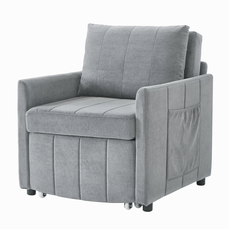 Canapé-lit rembourré convertible, canapé-lit escamotable de 31,5 po avec dossier réglable à 5 positions, poches latérales et panier de rangement, chaise-lit pliable, méridienne de salon, appartement, gris