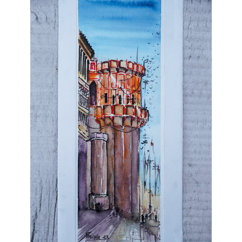 Gange Mahal Ghat | Aquarelle, belle peinture | Par Shiva Pandey