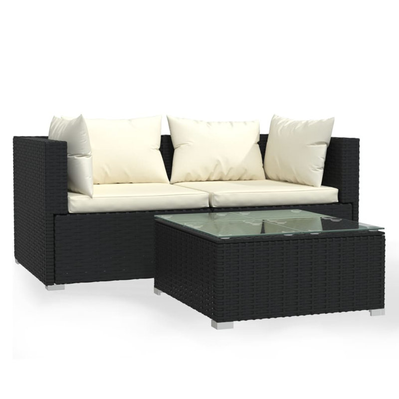 Ensemble de conversation modulaire avec coussins Lohner, Noir, Crème