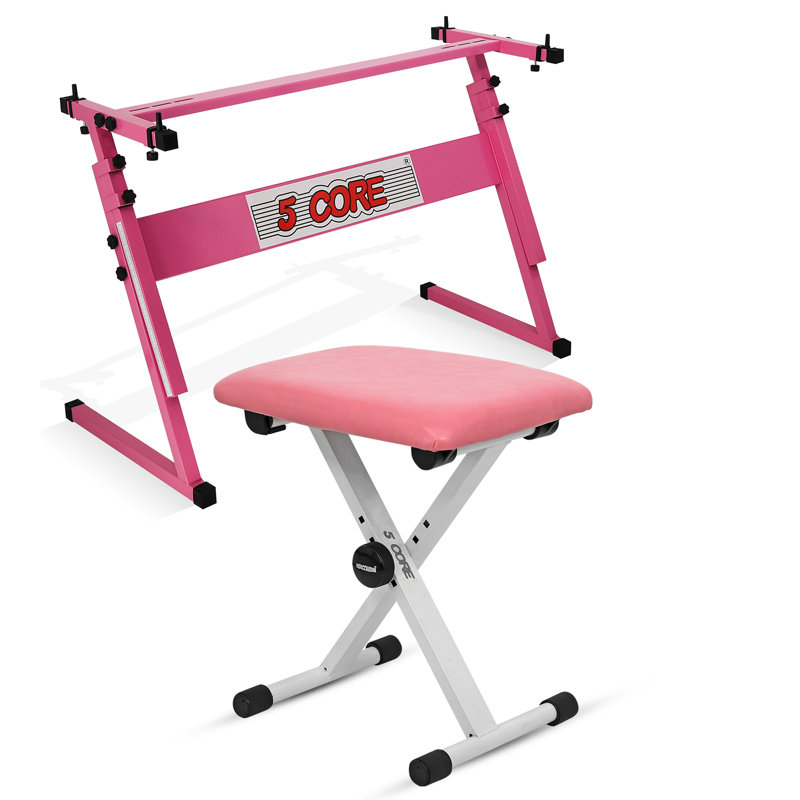 5 Core Keyboard Stand Adjustable z Style Piano Riser + Keyboard Piano Bench PINK
