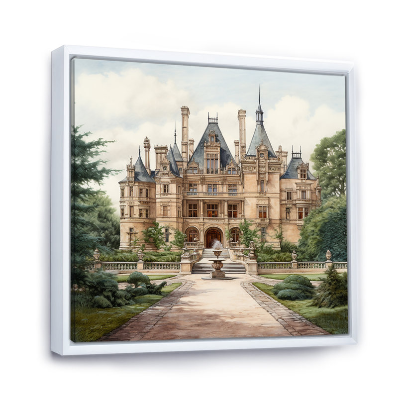Château de champagne en France II - décoration murale château, H 24 po x l 24 po x P 1 po, Cadre flottant blanc