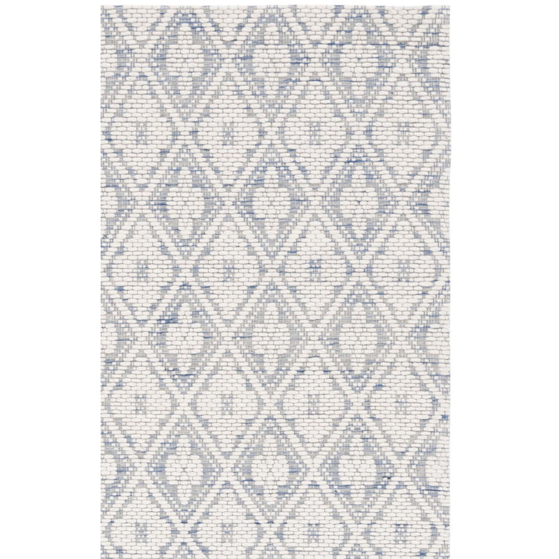 Tapis géométrique tissé à plat à la main Hark en bleu / ivoire, Rectangle 8 pi x 10 pi