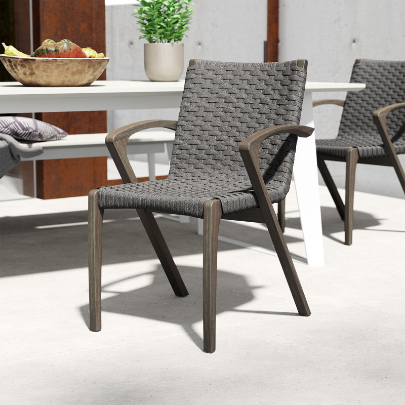 Verge Outdoor Dining Armchair, Shades of Gray Cord and Distressed Eucalyptus