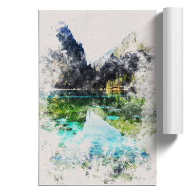 Lake and Mountain View Watercolour - Frameless Print