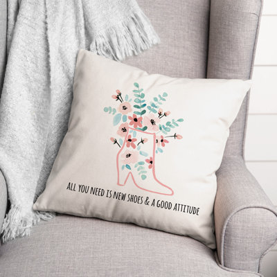 Flower Shoes Good Attitude Outdoor Square Pillow Cover and Insert
