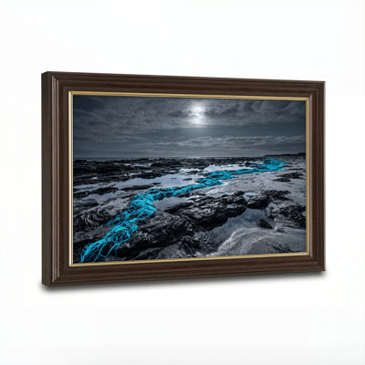 Art mural antique sur toile encadré doré pour le salon, la chambre à coucher, le bureau ou le vestibule - décoration murale décorative avec flux de lune
