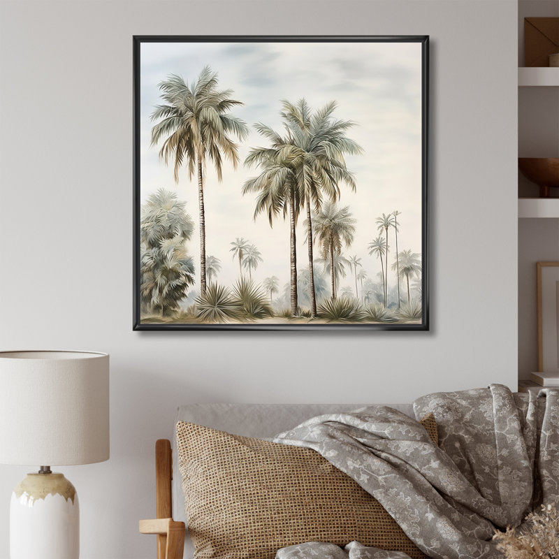 Palmiers sur la plage, impression sur toile, H 36 po x l 36 po x P 1,5 po, Cadre flottant noir